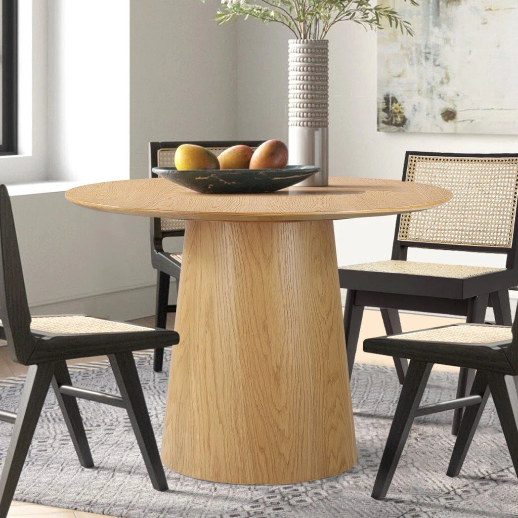 Lanieya 42" Solid Oak Round Pedestal Dining Table