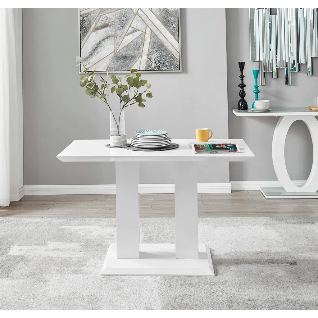 Eubanks High Gloss Double Pillar Rectagular Dining Table